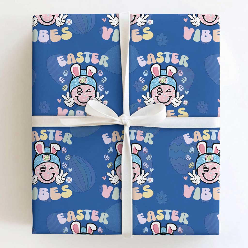 Groovy Easter Vibes Wrapping Paper Roll Retro Bunny Smile Eggs TS10 Royal Blue Print Your Wear