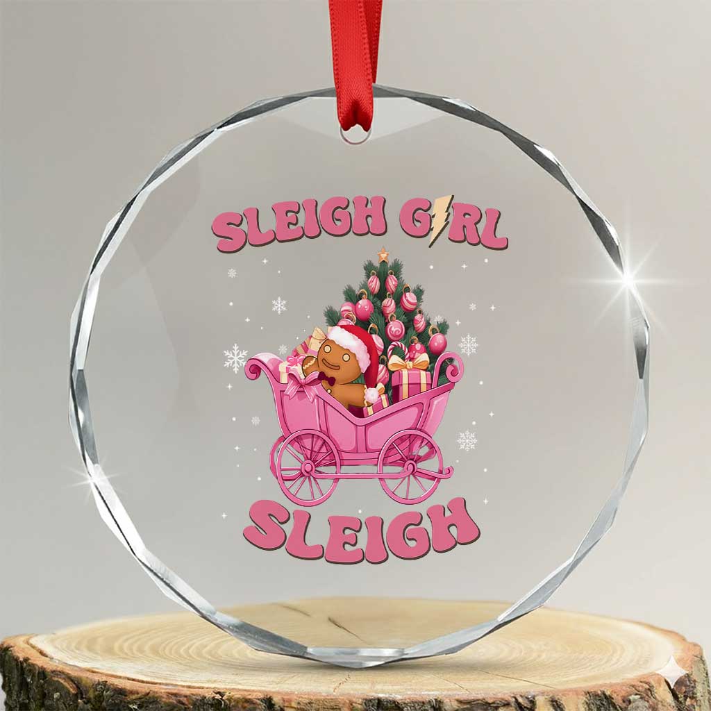 Groovy Gingerbread Sleigh Girl Sleigh Pink Xmas Crystal Glass Ornament TS09 Transparent Glass 3'' Circle Print Your Wear