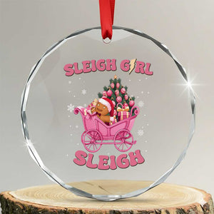 Groovy Gingerbread Sleigh Girl Sleigh Pink Xmas Crystal Glass Ornament TS09 Transparent Glass 3'' Circle Print Your Wear