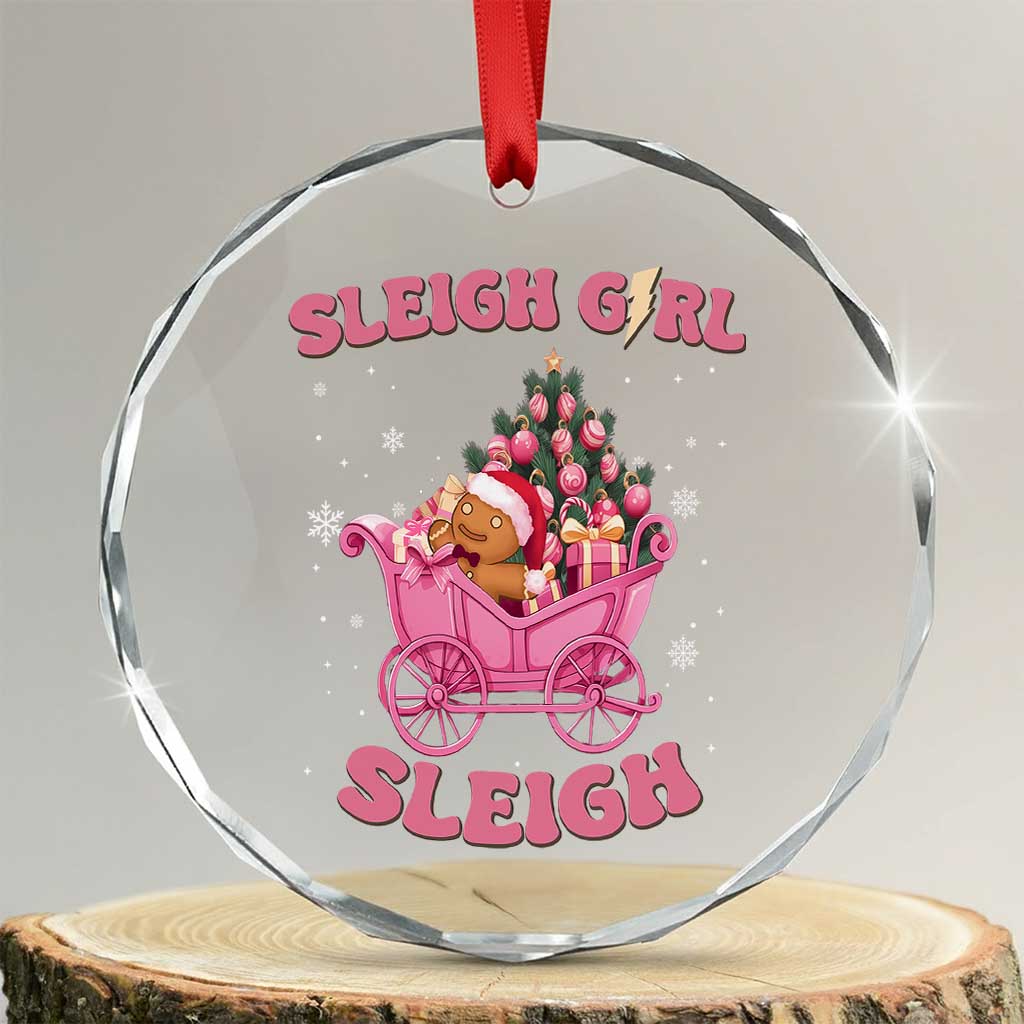 Groovy Gingerbread Sleigh Girl Sleigh Pink Xmas Crystal Glass Ornament TS09 Transparent Glass 3'' Circle Print Your Wear