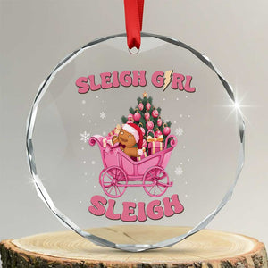 Groovy Gingerbread Sleigh Girl Sleigh Pink Xmas Crystal Glass Ornament TS09 Transparent Glass 3'' Circle Print Your Wear