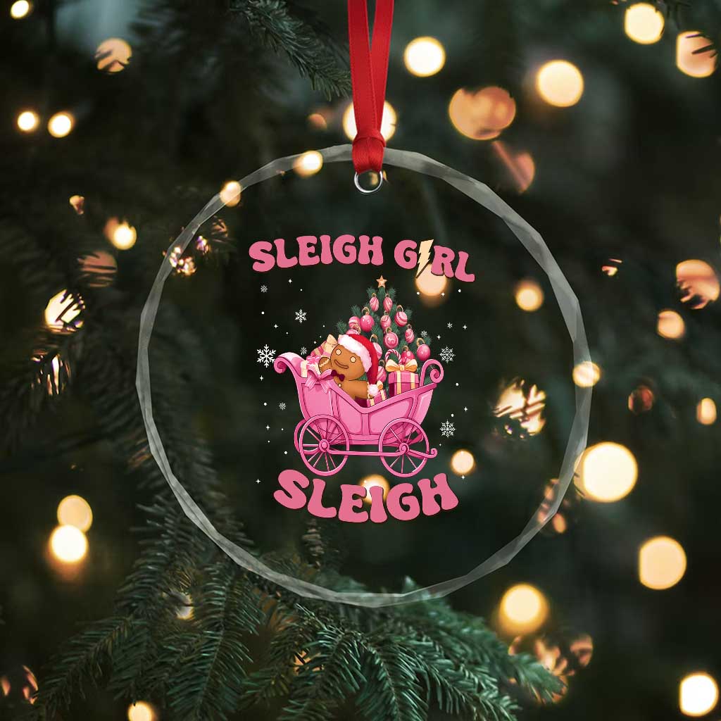 Groovy Gingerbread Sleigh Girl Sleigh Pink Xmas Crystal Glass Ornament TS09 Print Your Wear