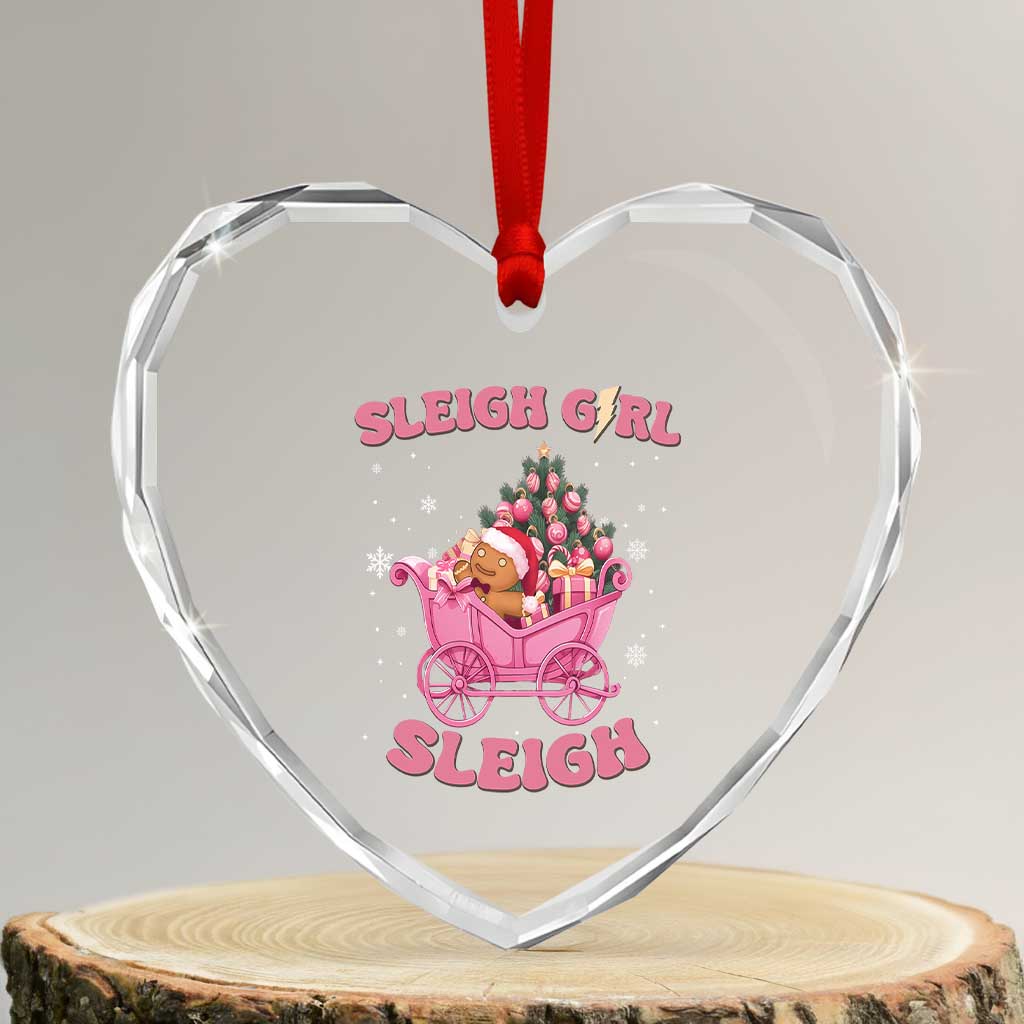 Groovy Gingerbread Sleigh Girl Sleigh Pink Xmas Heart Crystal Glass Ornament TS09 Transparent Glass 3'' Heart Print Your Wear