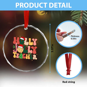 Groovy Holly Jolly Teacher Christmas Retro Xmas Crystal Glass Ornament TS02 Print Your Wear