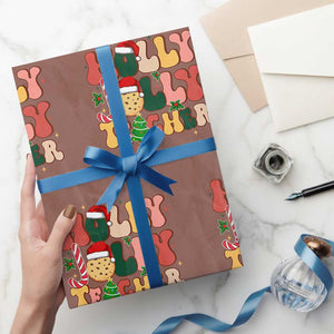 Groovy Holly Jolly Teacher Christmas Retro Xmas Wrapping Paper Roll TS02 Mocha Print Your Wear