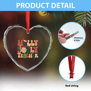 Groovy Holly Jolly Teacher Christmas Retro Xmas Heart Crystal Glass Ornament TS02 Print Your Wear