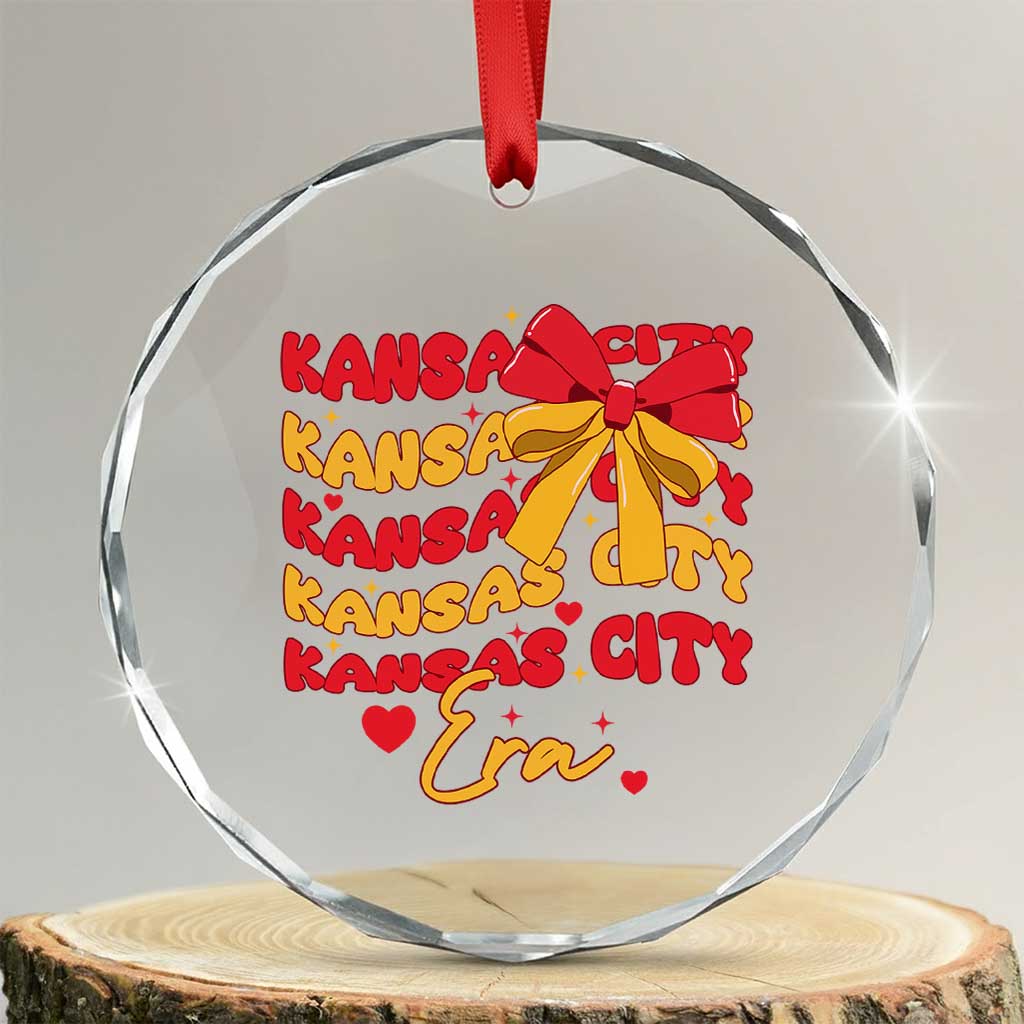 Groovy In My Kansas City Era Crystal Glass Ornament Retro Coquette Bow TS02 Transparent Glass 3'' Circle Print Your Wear