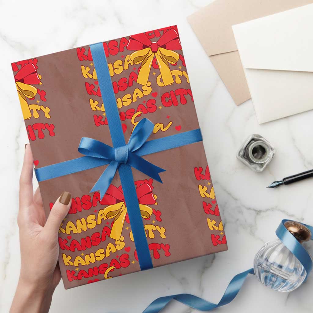 Groovy In My Kansas City Era Wrapping Paper Roll Retro Coquette Bow TS02 Mocha Print Your Wear