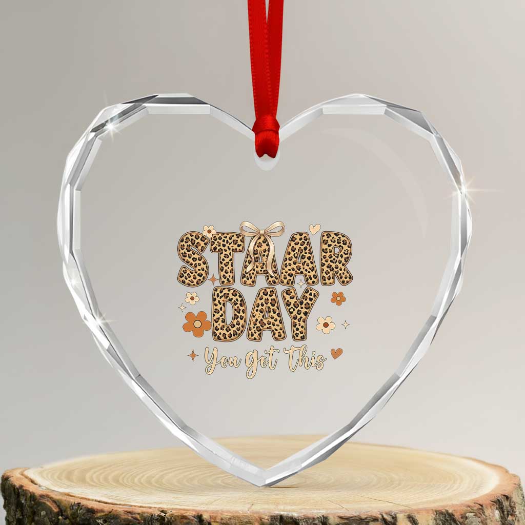 Groovy Leopard STAAR Day Heart Crystal Glass Ornament You Got This Motivational Teacher Sayings TS02 Transparent Glass 3'' Heart Print Your Wear