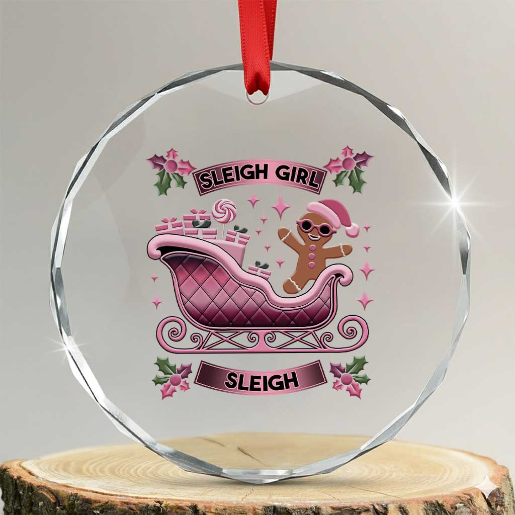 Groovy Pink Xmas Gingerbrad Crystal Glass Ornament Sleigh Girl Sleigh Festive Xmas Holiday Girls TS02 Transparent Glass 3'' Circle Print Your Wear