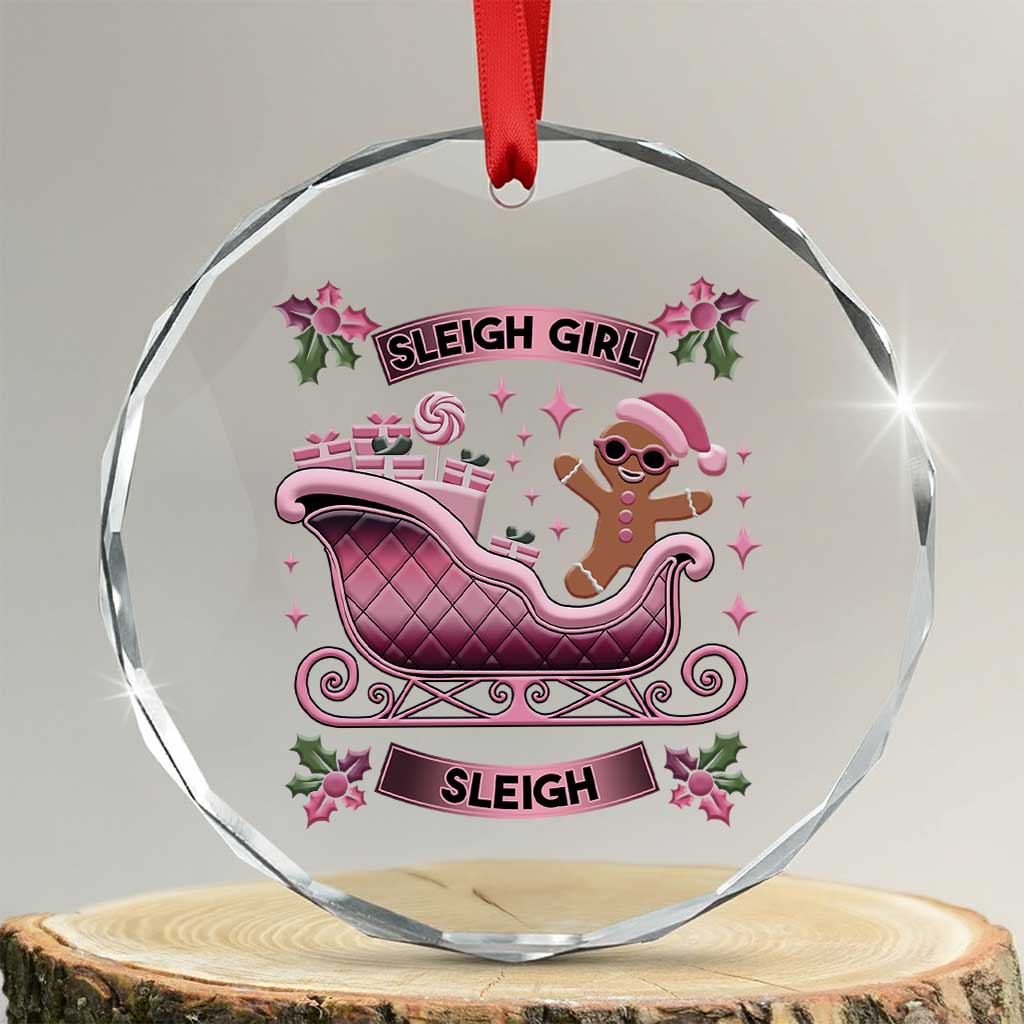Groovy Pink Xmas Gingerbrad Crystal Glass Ornament Sleigh Girl Sleigh Festive Xmas Holiday Girls TS02 Transparent Glass 3'' Circle Print Your Wear