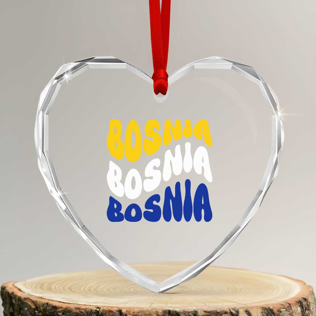 Groovy Retro Bosnia Heart Crystal Glass Ornament Proud Bosnian Balkan Heritage Gift
