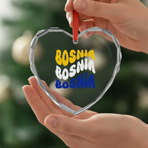 Groovy Retro Bosnia Heart Crystal Glass Ornament Proud Bosnian Balkan Heritage Gift