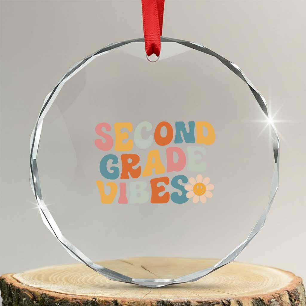 Groovy Retro Second Grade Vibes Crystal Glass Ornament Back to School 2nd Grade Team TS01 Transparent Glass 3'' Circle Print Your Wear
