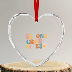 Groovy Retro Second Grade Vibes Heart Crystal Glass Ornament Back to School 2nd Grade Team
