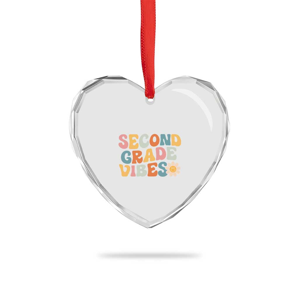 Groovy Retro Second Grade Vibes Heart Crystal Glass Ornament Back to School 2nd Grade Team