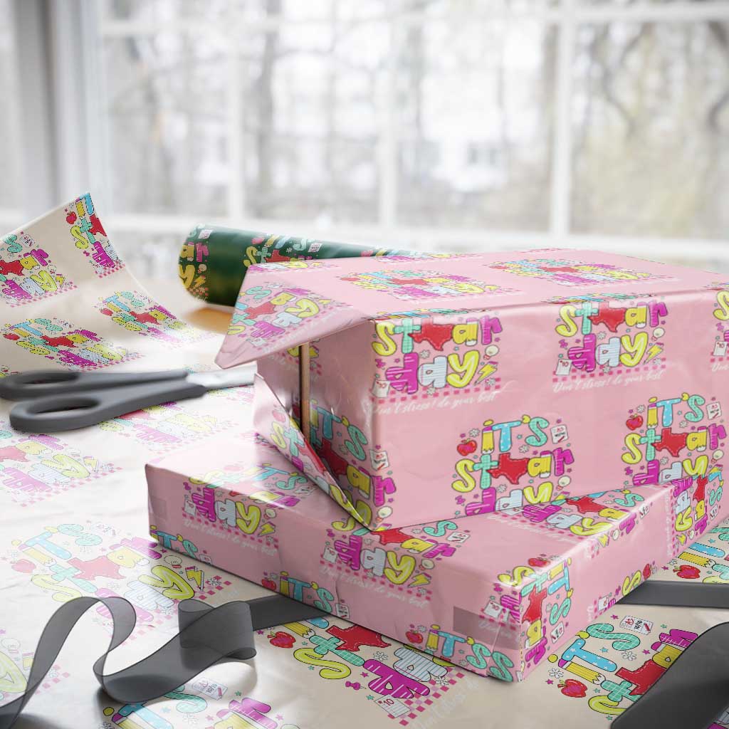 Groovy Texas STAAR Day Wrapping Paper Roll Don't Stress Do Your Best Teacher Student Motivation TS02 Light Pink Print Your Wear