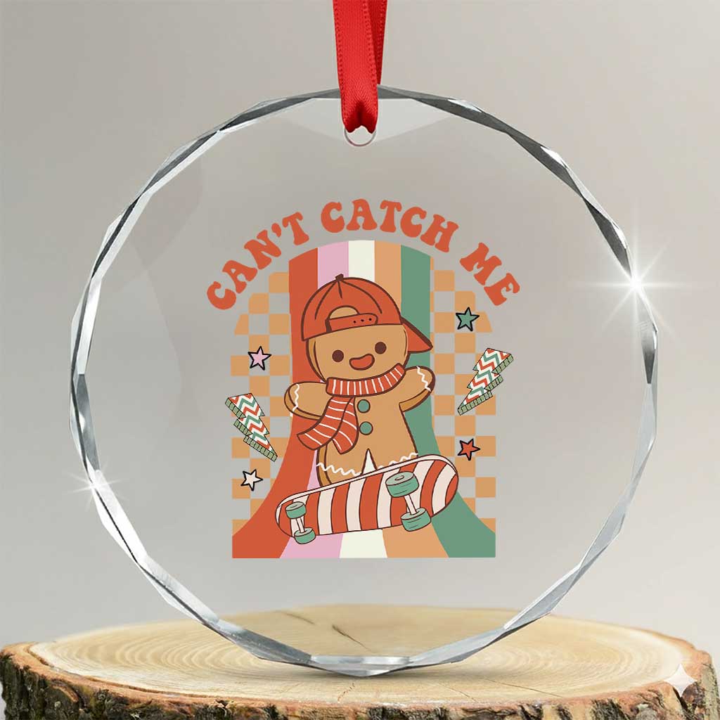 Groovy Xmas Skateboard Crystal Glass Ornament Can't Catch Me Gingerbread Boy TS09 Transparent Glass 3'' Circle Print Your Wear