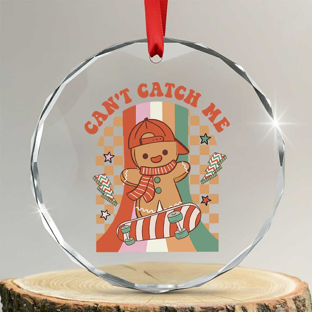 Groovy Xmas Skateboard Crystal Glass Ornament Can't Catch Me Gingerbread Boy TS09 Transparent Glass 3'' Circle Print Your Wear