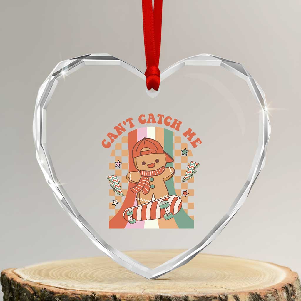 Groovy Xmas Skateboard Heart Crystal Glass Ornament Can't Catch Me Gingerbread Boy TS09 Transparent Glass 3'' Heart Print Your Wear