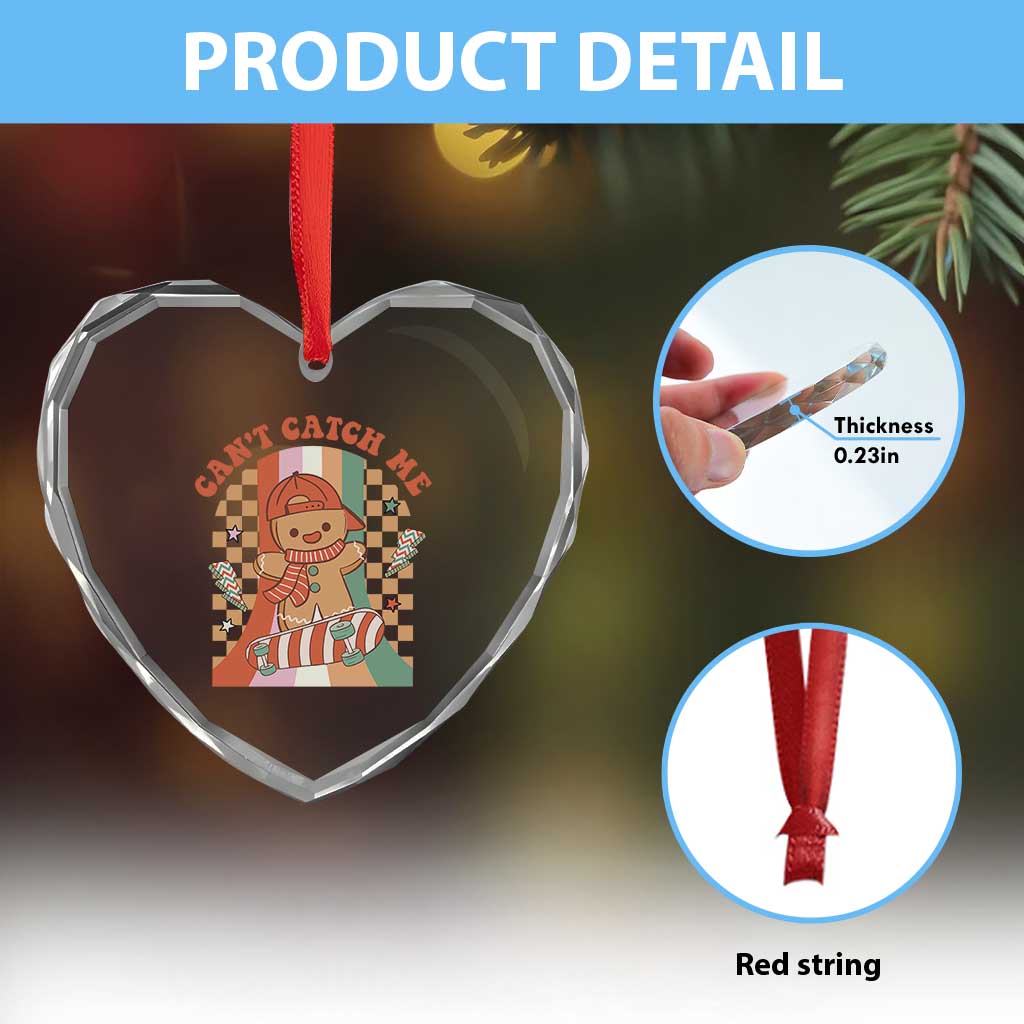Groovy Xmas Skateboard Heart Crystal Glass Ornament Can't Catch Me Gingerbread Boy TS09 Print Your Wear