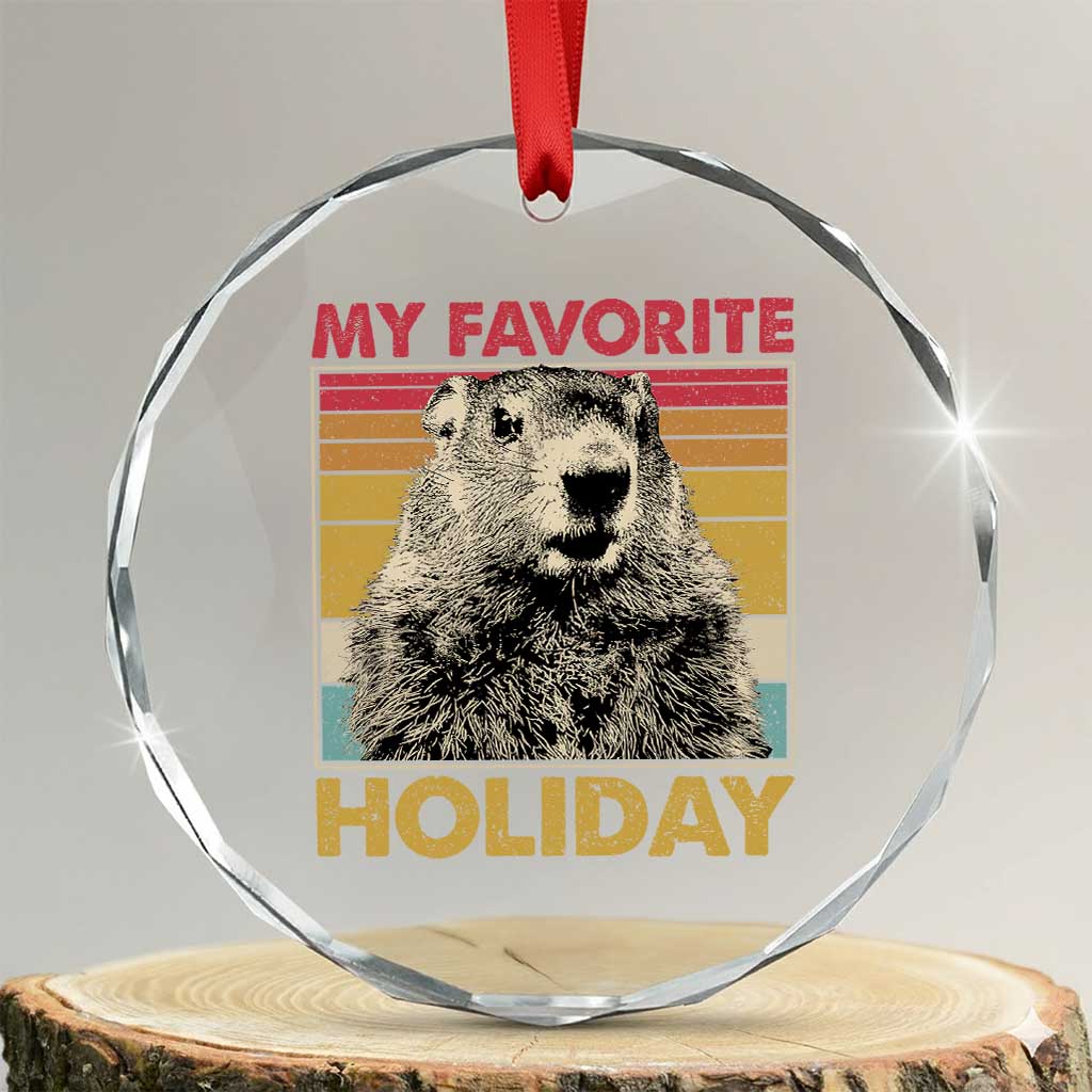 Groundhog Day Crystal Glass Ornament Retro My Favorite Holiday Retro Woodchuck TS10 Transparent Glass 3'' Circle Print Your Wear