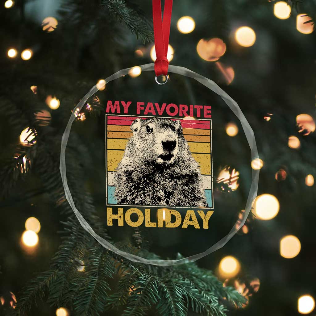 Groundhog Day Crystal Glass Ornament Retro My Favorite Holiday Retro Woodchuck TS10 Print Your Wear