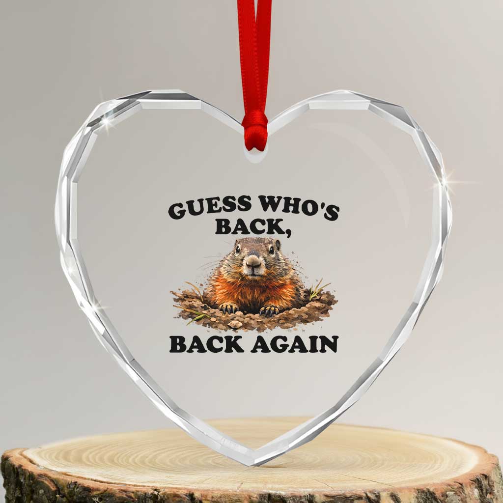 Groundhog Day Heart Crystal Glass Ornament Funny Woodchuck Guess Whos Back TS10 Transparent Glass 3'' Heart Print Your Wear