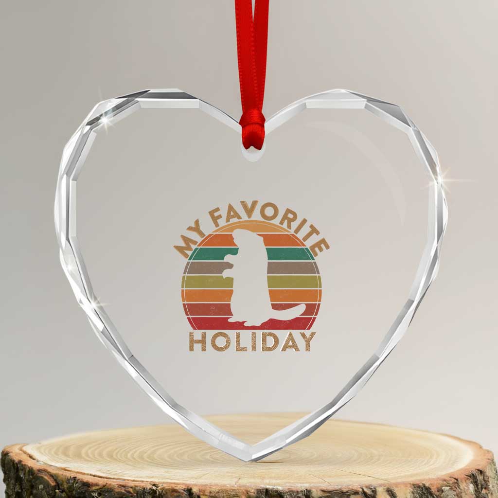 Groundhog Day Heart Crystal Glass Ornament My Favorite Holiday Ground Hog Shadow Retro Sunset TS02 Transparent Glass 3'' Heart Print Your Wear