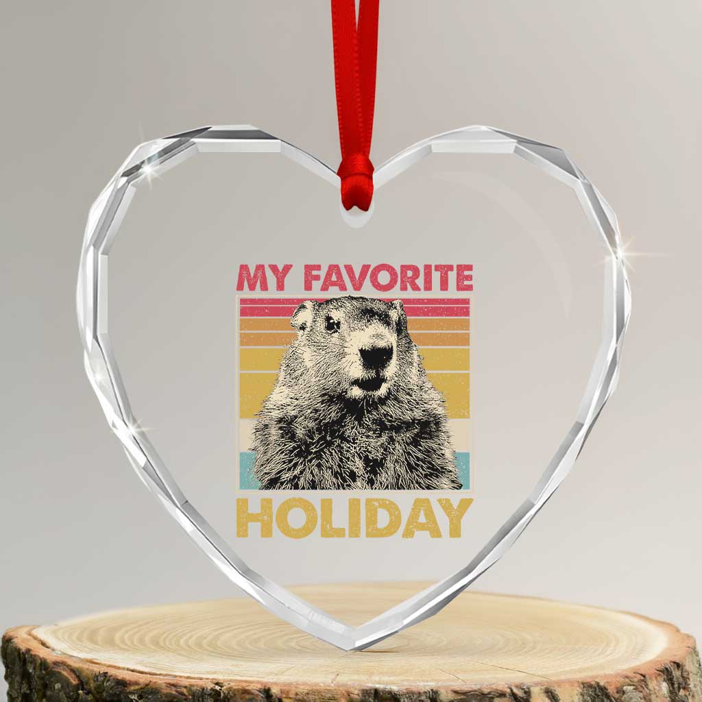 Groundhog Day Heart Crystal Glass Ornament Retro My Favorite Holiday Retro Woodchuck TS10 Transparent Glass 3'' Heart Print Your Wear