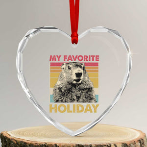 Groundhog Day Heart Crystal Glass Ornament Retro My Favorite Holiday Retro Woodchuck TS10 Transparent Glass 3'' Heart Print Your Wear