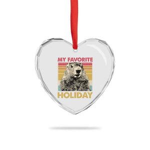 Groundhog Day Heart Crystal Glass Ornament Retro My Favorite Holiday Retro Woodchuck TS10 Print Your Wear