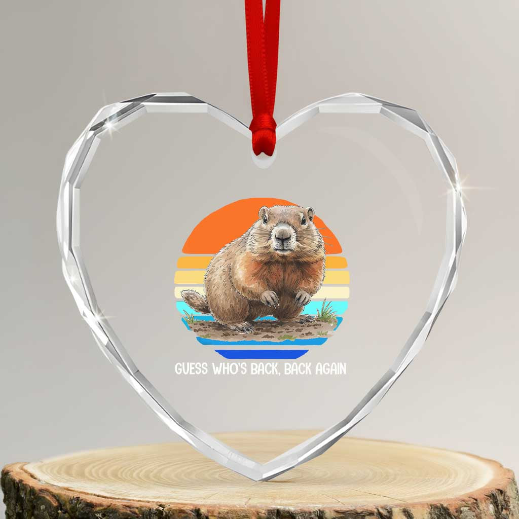 Groundhog Day Heart Crystal Glass Ornament Retro Vintage Funny Woodchuck Guess Whos Back TS10 Transparent Glass 3'' Heart Print Your Wear