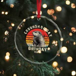 Groundhog Day Is My Birthday Crystal Glass Ornament Funny Woodchuck Retro Vintage - Print Your Wear