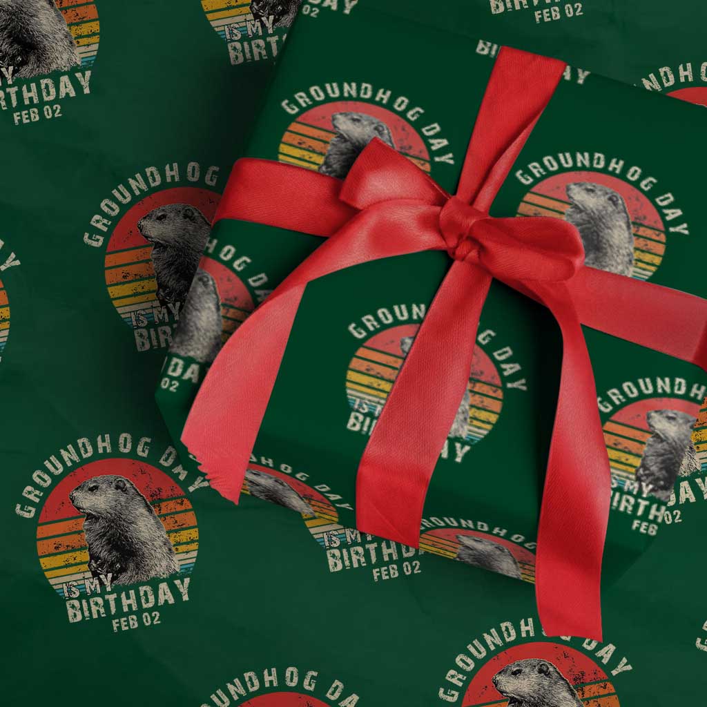 Groundhog Day Is My Birthday Wrapping Paper Roll Funny Woodchuck Retro Vintage TS02 Green Print Your Wear