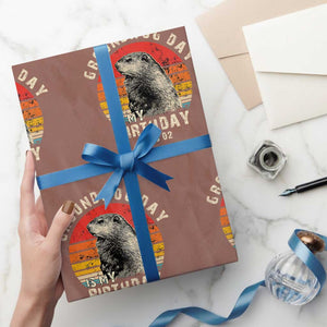 Groundhog Day Is My Birthday Wrapping Paper Roll Funny Woodchuck Retro Vintage TS02 Mocha Print Your Wear