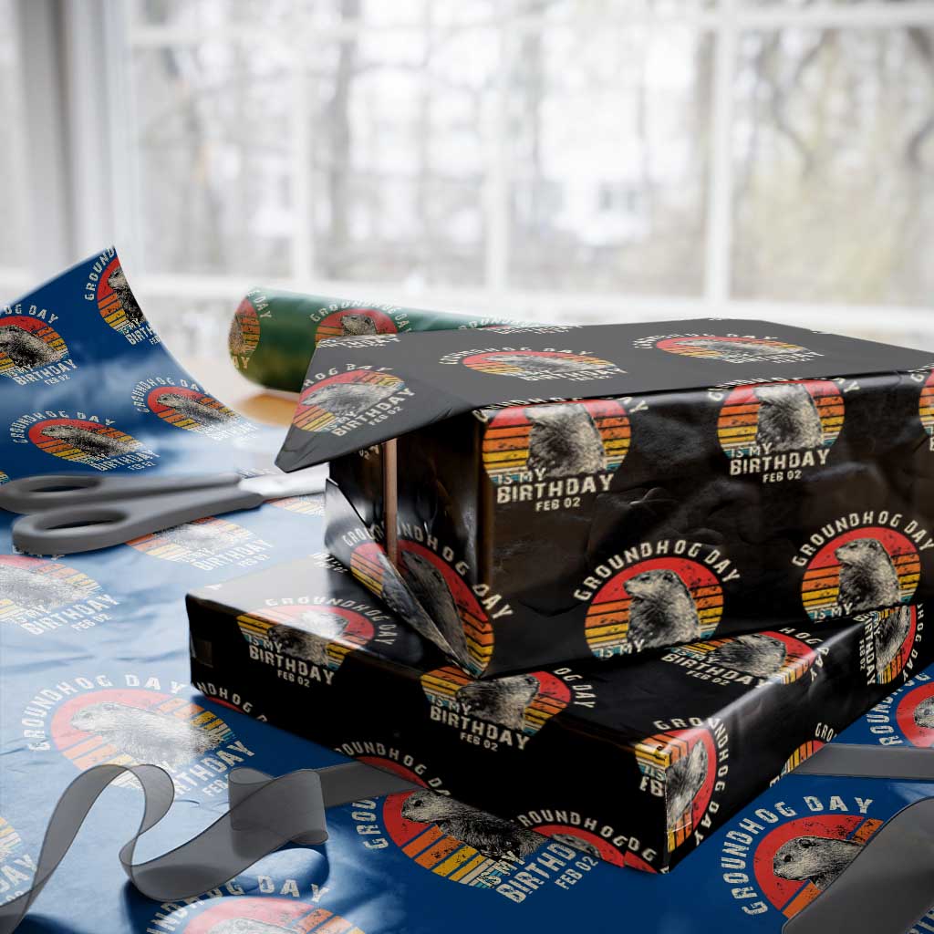 Groundhog Day Is My Birthday Wrapping Paper Roll Funny Woodchuck Retro Vintage TS02 Black Print Your Wear