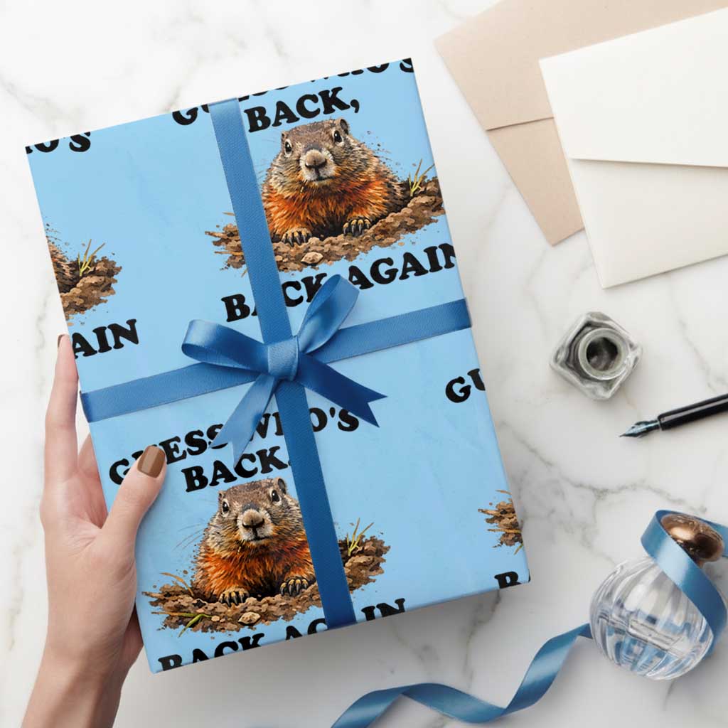 Groundhog Day Wrapping Paper Roll Funny Woodchuck Guess Whos Back TS10 Light Blue Print Your Wear