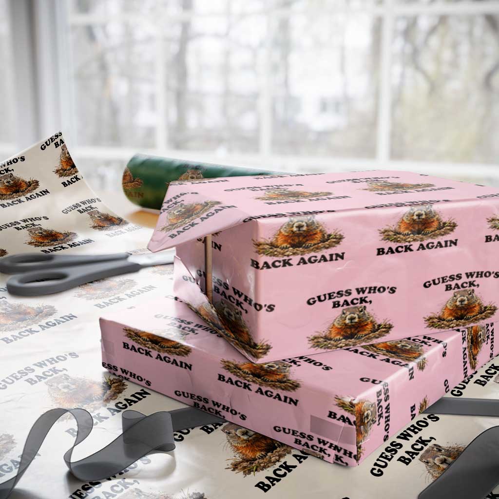 Groundhog Day Wrapping Paper Roll Funny Woodchuck Guess Whos Back TS10 Light Pink Print Your Wear