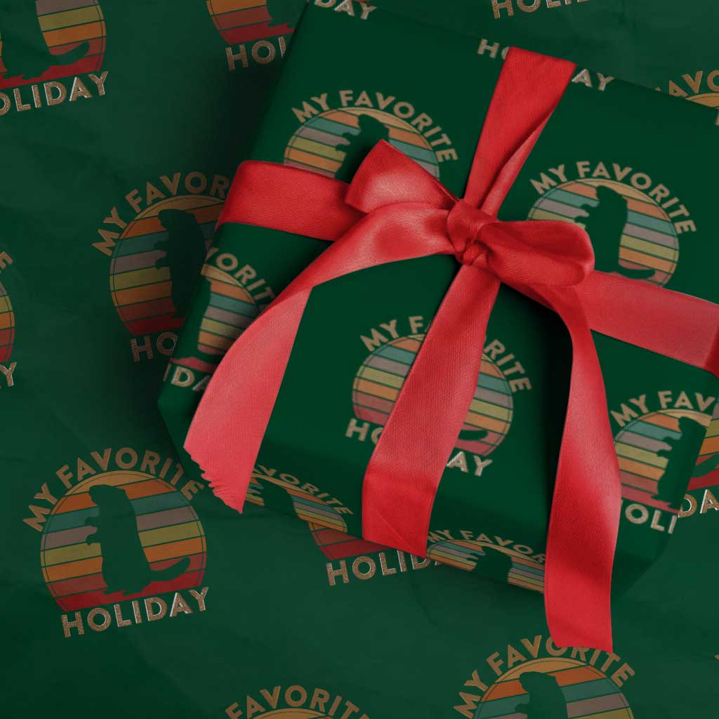 Groundhog Day Wrapping Paper Roll My Favorite Holiday Ground Hog Shadow Retro Sunset TS02 Green Print Your Wear