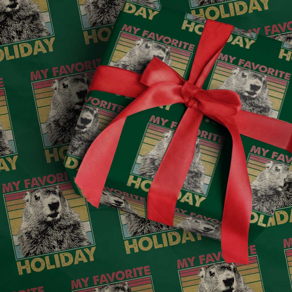 Groundhog Day Wrapping Paper Roll Retro My Favorite Holiday Retro Woodchuck TS10 Green Print Your Wear