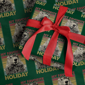 Groundhog Day Wrapping Paper Roll Retro My Favorite Holiday Retro Woodchuck TS10 Green Print Your Wear