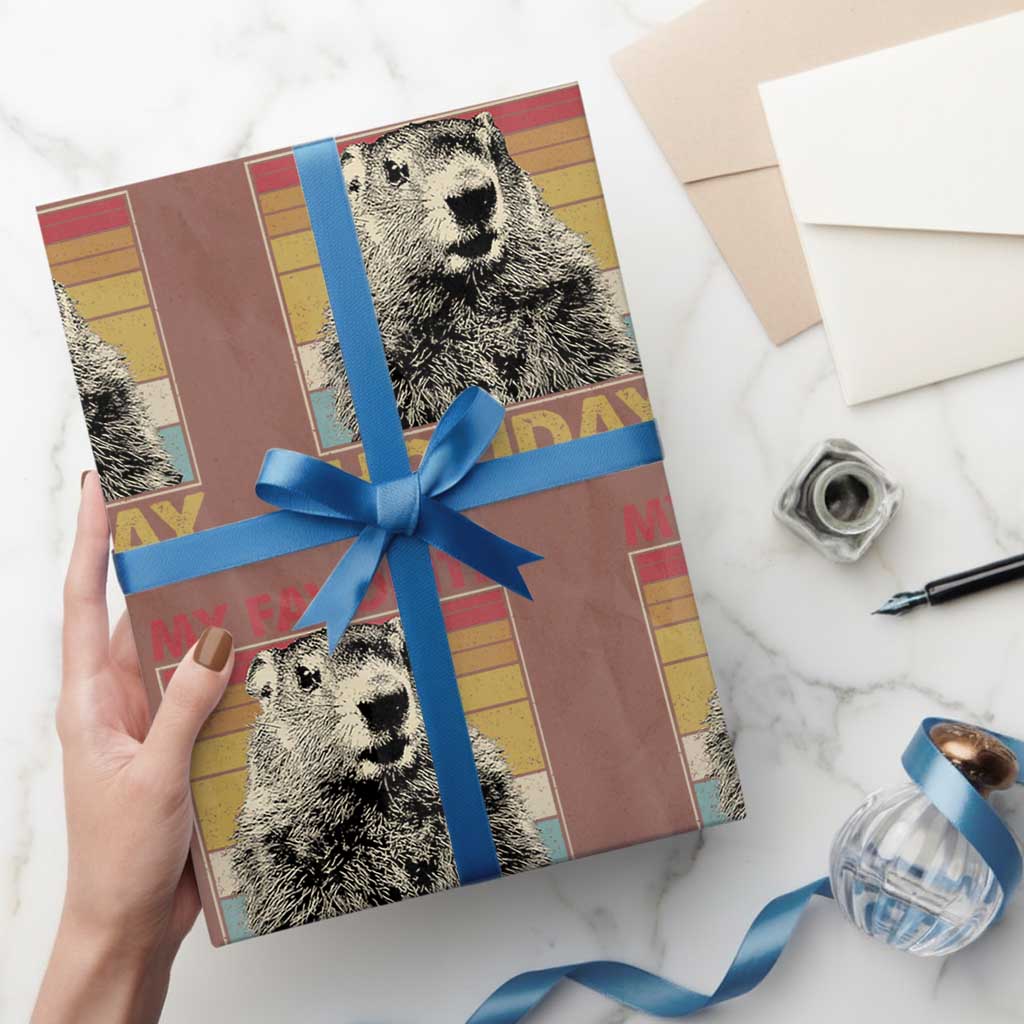 Groundhog Day Wrapping Paper Roll Retro My Favorite Holiday Retro Woodchuck TS10 Mocha Print Your Wear