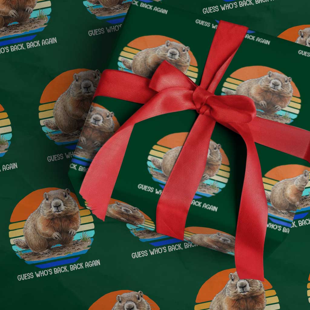 Groundhog Day Wrapping Paper Roll Retro Vintage Funny Woodchuck Guess Whos Back TS10 Green Print Your Wear