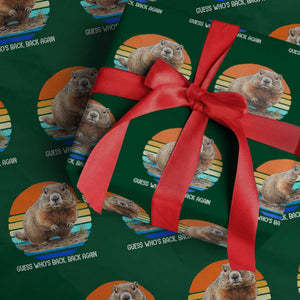 Groundhog Day Wrapping Paper Roll Retro Vintage Funny Woodchuck Guess Whos Back TS10 Green Print Your Wear
