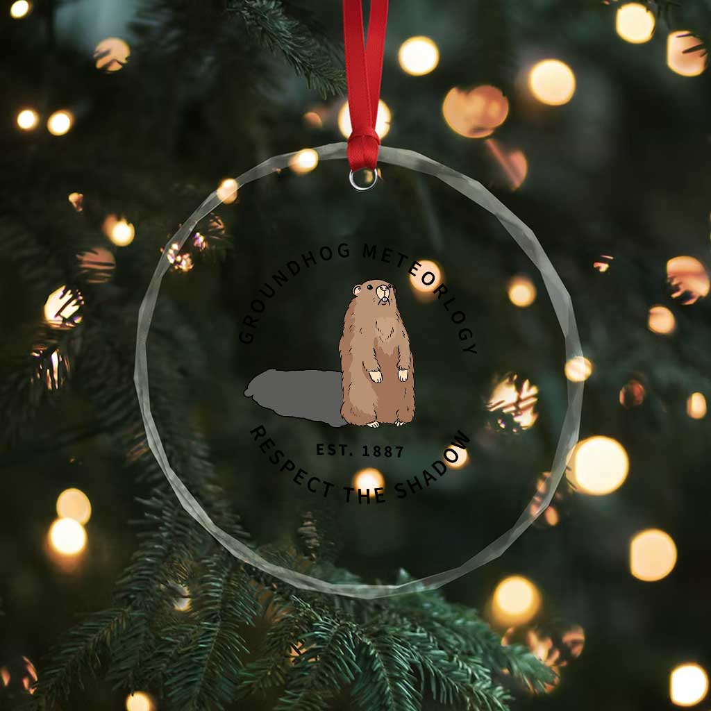 Groundhog Meteorology Crystal Glass Ornament Respect The Shadow Est 1887 Funny Woodchuck TS02 Print Your Wear