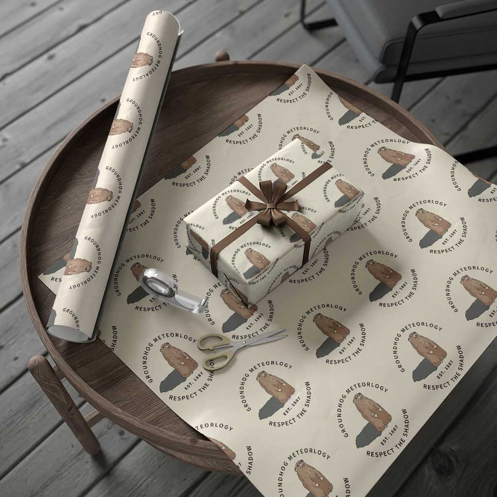 Groundhog Meteorology Wrapping Paper Roll Respect The Shadow Est 1887 Funny Woodchuck TS02 Beige Print Your Wear