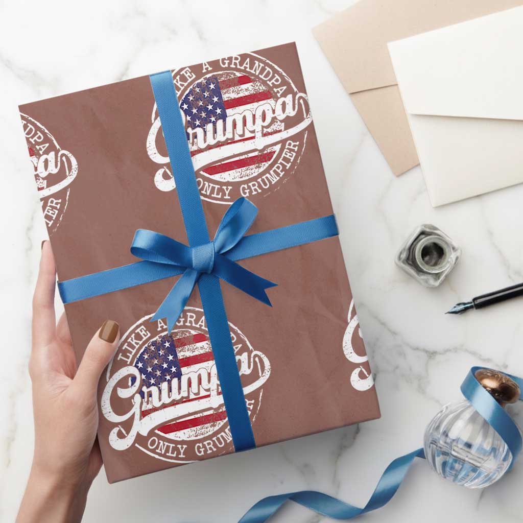 Grumpa Like Regular Grandpa Only Grumpier Wrapping Paper Roll Funny Grandfather Grandpa American Flag TS10 Mocha Print Your Wear