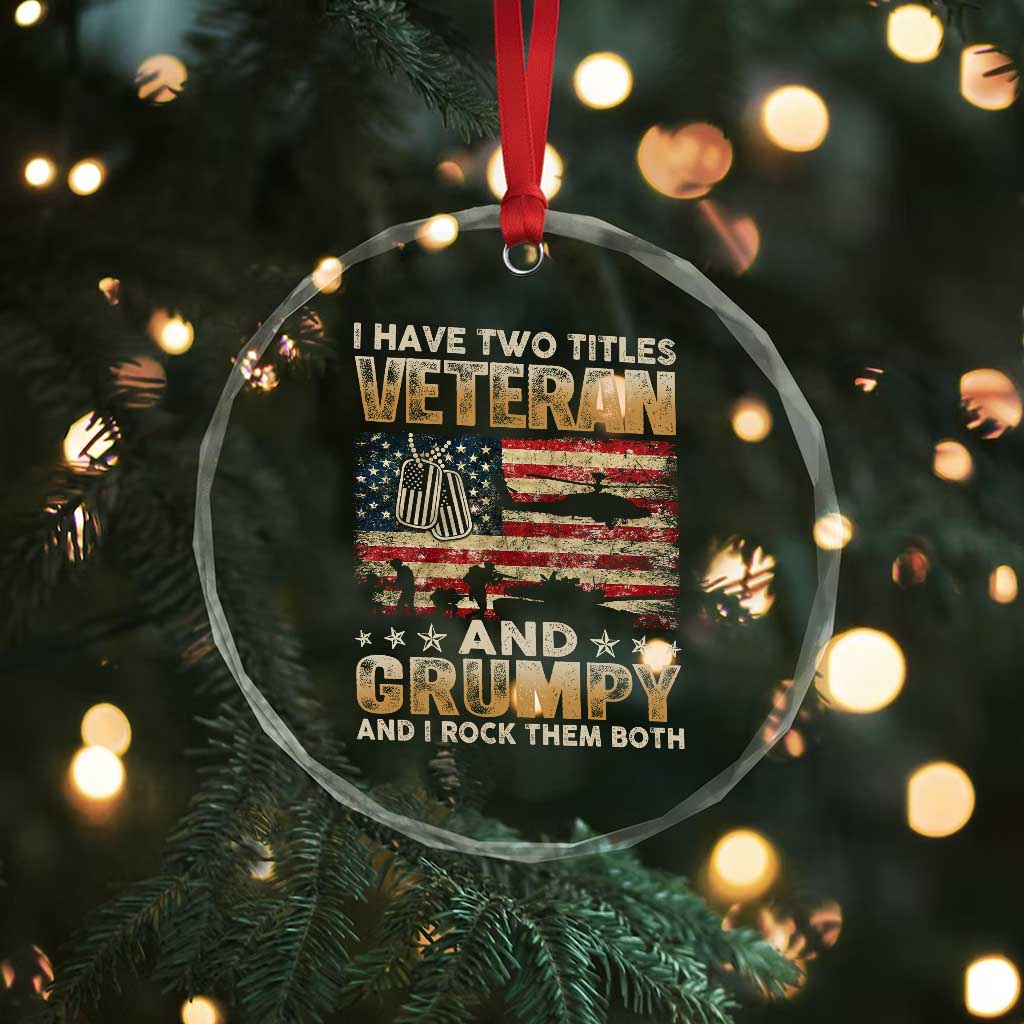 Grumpy Old Veteran Crystal Glass Ornament Funny Military Veteran USA Flag TS10 Print Your Wear
