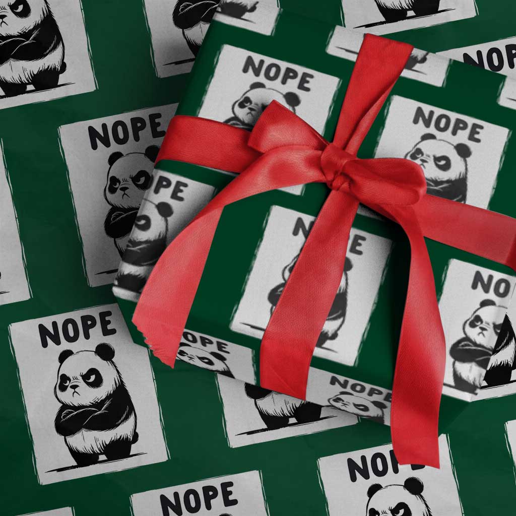 Grumpy Panda Says Nope Wrapping Paper Roll Japanese Aesthetic Panda Bear Graphic TS12 Green Print Your Wear